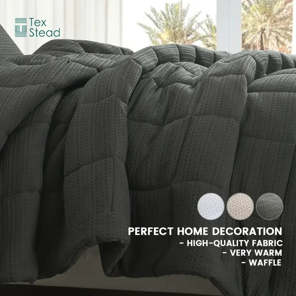 Decorbites tex stead dark gray waffle textured quilted all season bed comforter for winter warmth and night’s sleep