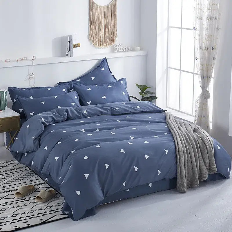 Blue duvet cover with white triangular patterns lightweight duvet cover by decorbites for comfortable luxury sleep