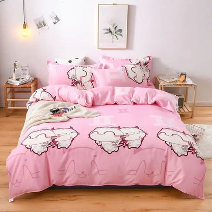 DecorBites all-season lightweight duvet cover in pink with cat-themed satin fabric and playful cartoon designs