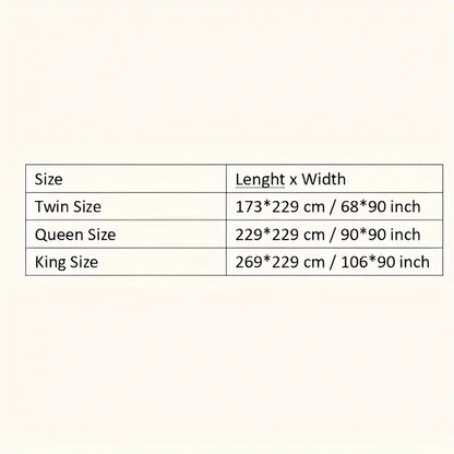 A table showing twin queen and king dimensions for decorbites all season lightweight goose down comforter duvet insert