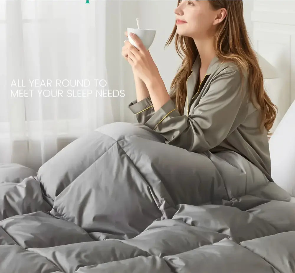 Gray quilted comforter with plush texture and subtle stitching in decorbites all season lightweight goose down duvet insert