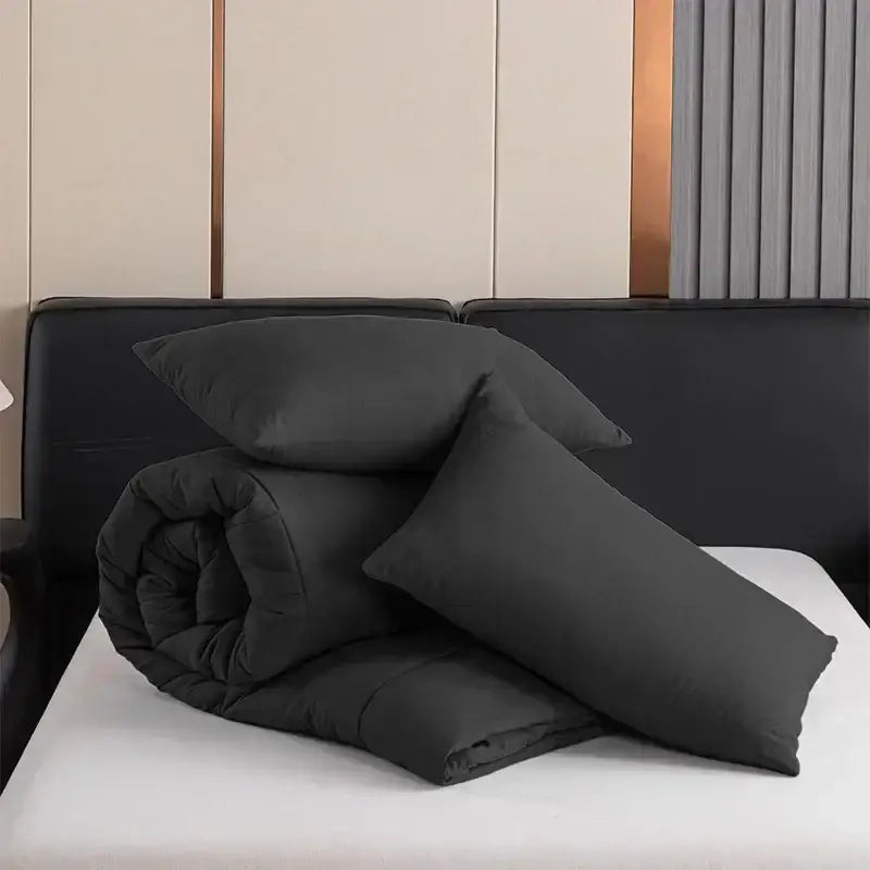 Black quilted comforter set with matching pillows by decorbites soft durable all-season queen king size blanket