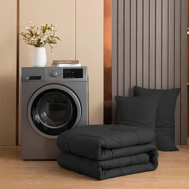 Stacked black quilted comforter set from decorbites all-season queen king size soft durable blanket