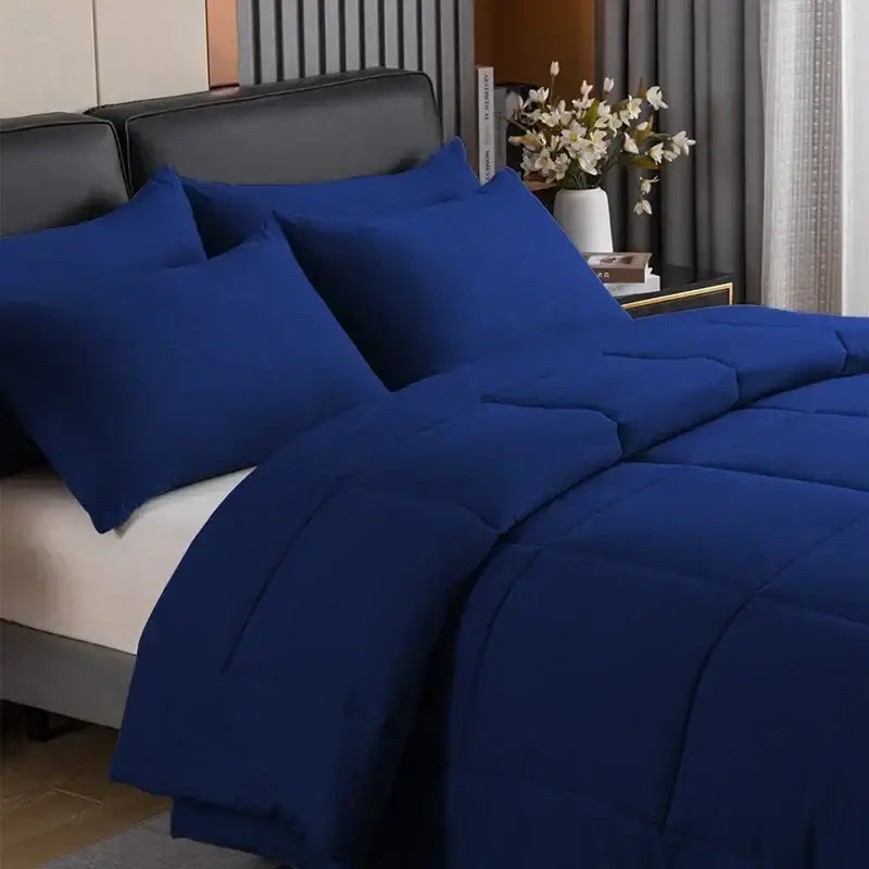 Decorbites™ all-season royal blue quilted duvet set with soft fabric finish and matching pillowcases in queen and king sizes