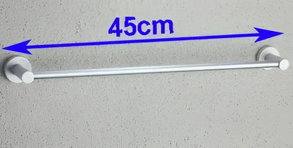 Silver metallic aluminium towel bar rail holder with sleek cylindrical design 45cm long anti-rust bar rail holder