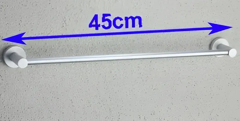 Silver metallic aluminium towel bar rail holder with sleek cylindrical design 45cm long anti-rust bar rail holder