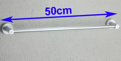 Decorbites aluminium silver towel bar rail holder 50cm with sleek cylindrical design and white circular mounts