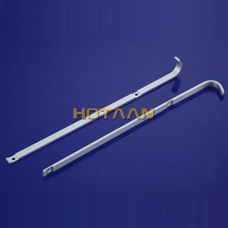 Two silver aluminium double shelf metal door handle pull bars with mounting holes for basket angel rack installation