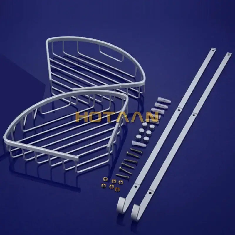 White metal aluminium double shelf corner basket angel rack with wire mesh design for kitchen and bathroom use