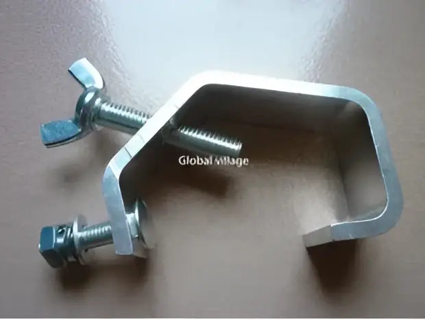 Silver aluminium light hook clamp with adjustable bolts and hexagonal nuts for secure light hook installation