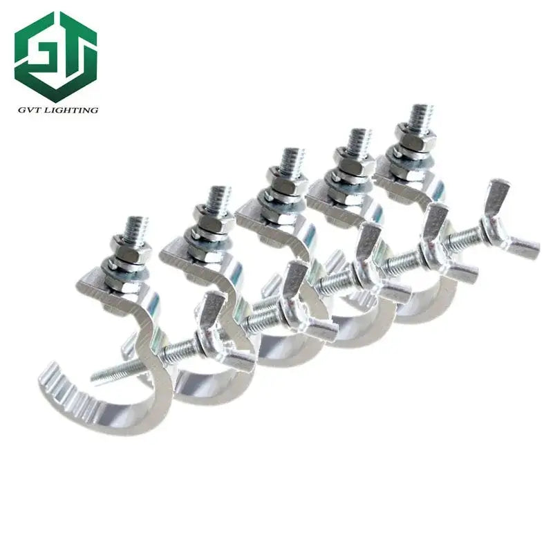 Silver aluminium light hook clamp with threaded bolt and wing nut for secure mounting in a 5pcs DecorBites pack