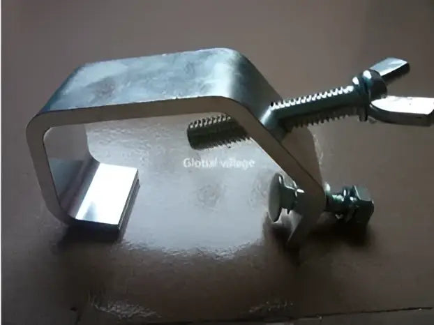 Silver aluminium light hook clamp with threaded bolt and hexagonal nut for secure light hook installation