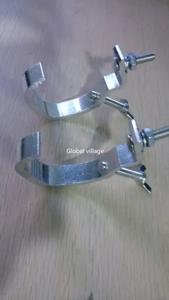 Silver aluminium light hook clamps with adjustable threaded bolts and wing nuts for securing tubing 5pcs pack