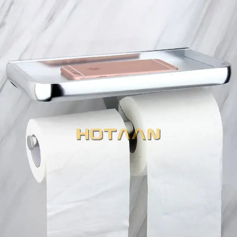 Chrome finished decorbites aluminium dual-roll toilet paper holder with reflective tray and oxidation finish for bathroom use