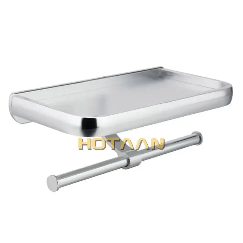 Decorbites™ aluminium toilet paper holder with chrome finish, rectangular tray, and cylindrical roll bar for bathroom use