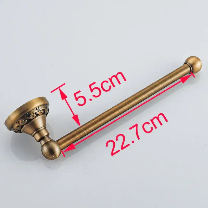 Decorbites™ aluminium wall mounted towel holder in antique brass with ornate floral mounting plate and spherical finials