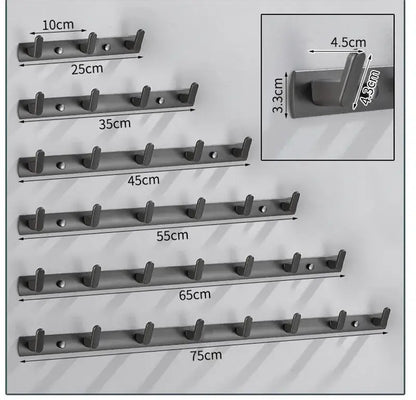 Set of sleek matte black aluminum alloy towel hooks wall mounted in various lengths for bathroom and robe use