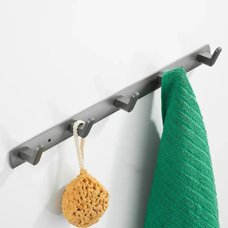 Gray aluminum alloy towel hooks wall mounted rack with five hooks for bathroom or robe organization