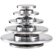 Stainless steel tiered cake stand with sleek reflective finish and concentric design for aluminum alloy turntable use