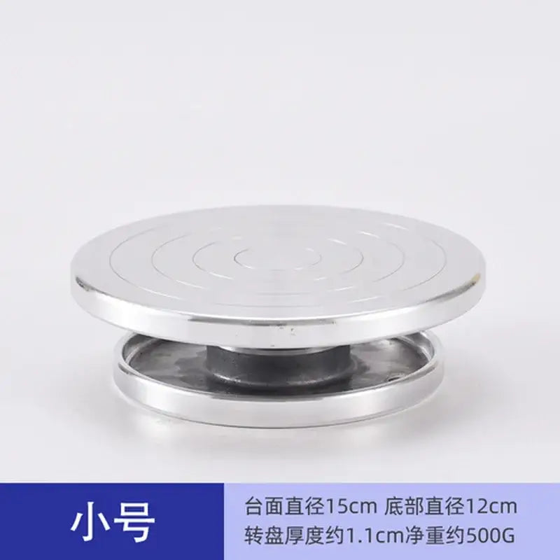 Silver metallic clay rolling pin with concentric grooves on decorbites aluminum alloy turntable for sculpture
