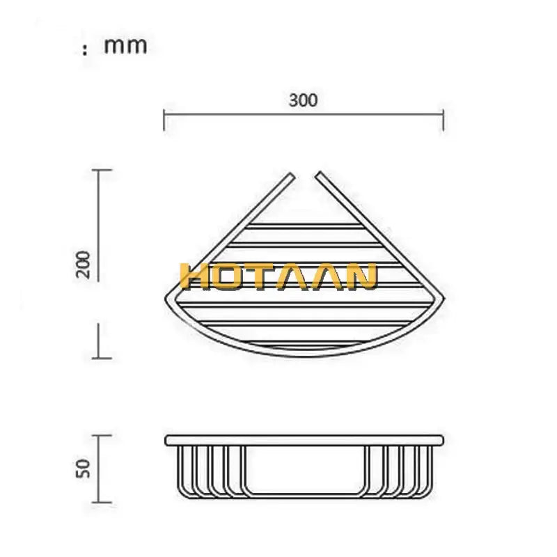 Metallic wire shower basket holder with triangular slatted design 300mm wide 200mm tall aluminum antique finish