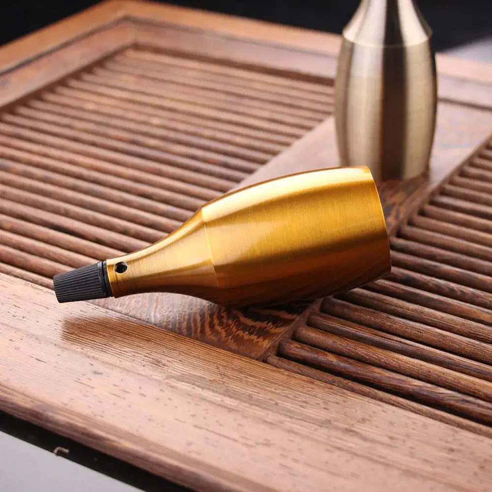Golden brass tea light holder with black textured cap paired with decorbites aluminum base e27 led lamp holder