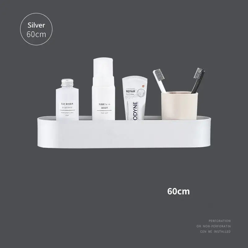 Silver 60cm aluminum bathroom shelf with towel bar from decorbites featuring sleek minimalist design and smooth edges