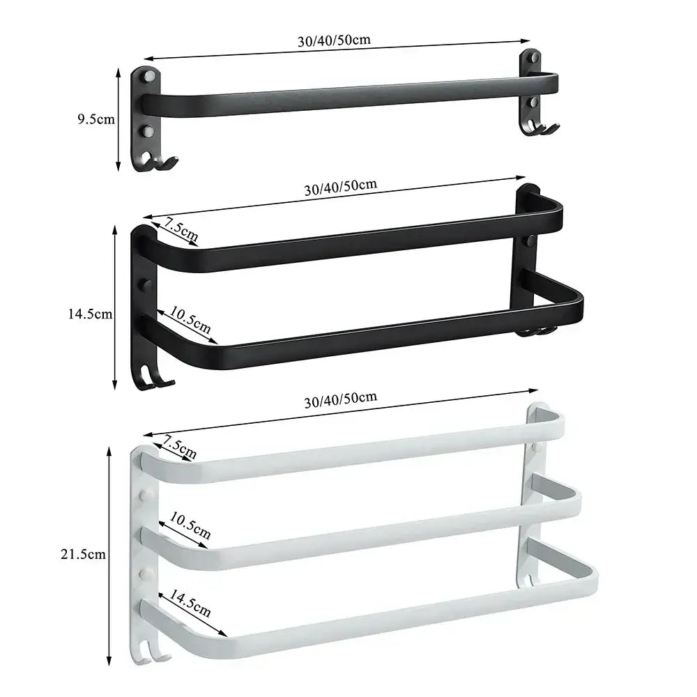 Black and white aluminum bathroom towel rack with hook ends for wall mounted multiple layer cloth hanger decorbites