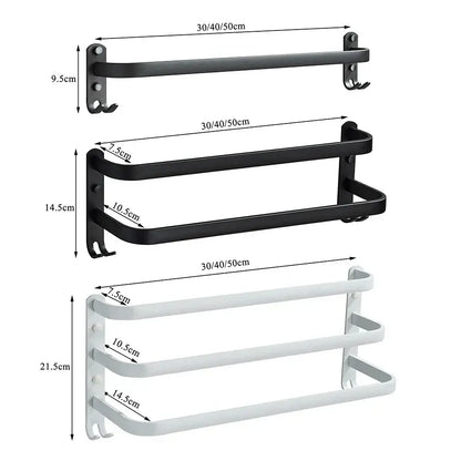 Black and white aluminum bathroom towel rack with hook ends for wall mounted multiple layer cloth hanger decorbites