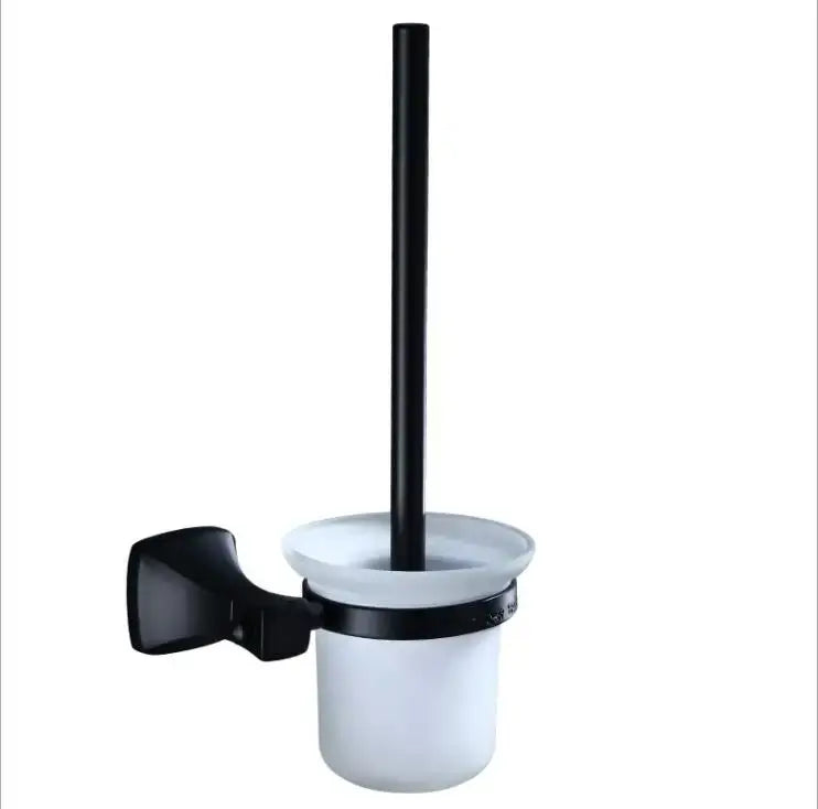 Decorbites™ aluminum black and white toilet brush holder with sleek modern design in bathroom hardware set