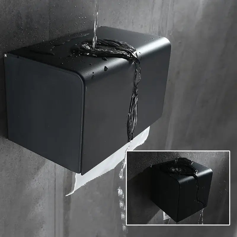 Decorbites™ aluminum black wall-mounted toilet paper rack with matte finish and modern design paper rack stand