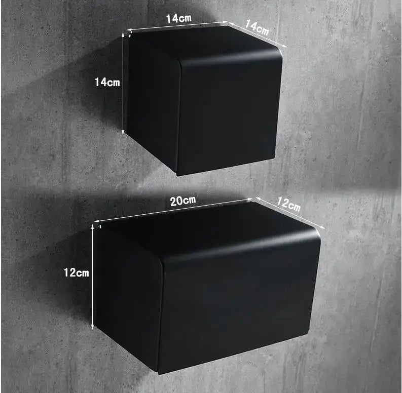 Decorbites aluminum black matte wall-mounted toilet paper rack with sleek rectangular design and rounded edges