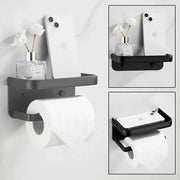Decorbites aluminum black tissue holder with phone shelf and wall-mounted toilet paper rack in matte finish