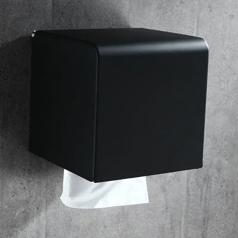 Decorbites™ black matte aluminum tissue dispenser with sleek cube design as a modern toilet paper holder wall-mounted