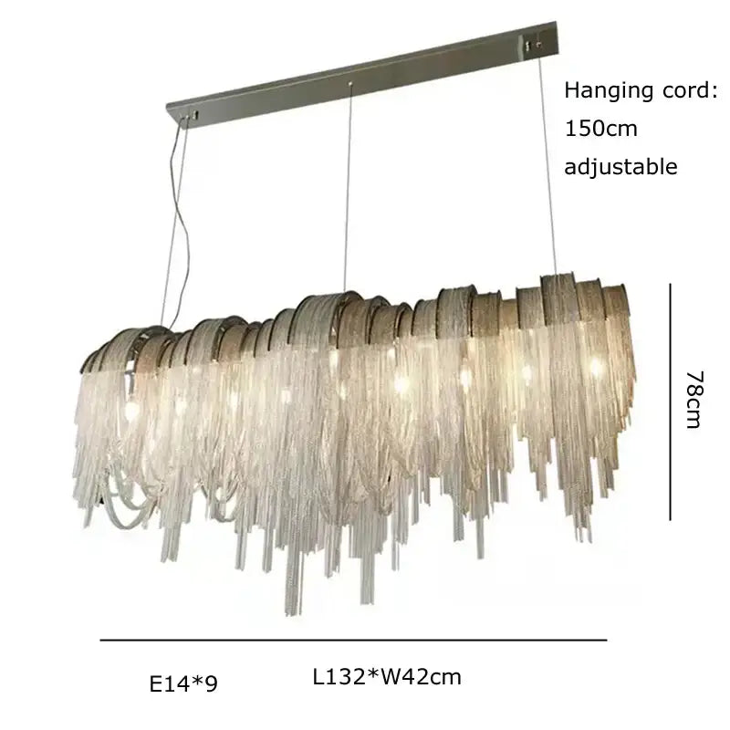 DecorBites aluminum chain pendant lights with sleek metallic frame and clear faceted glass for elegant dining decor