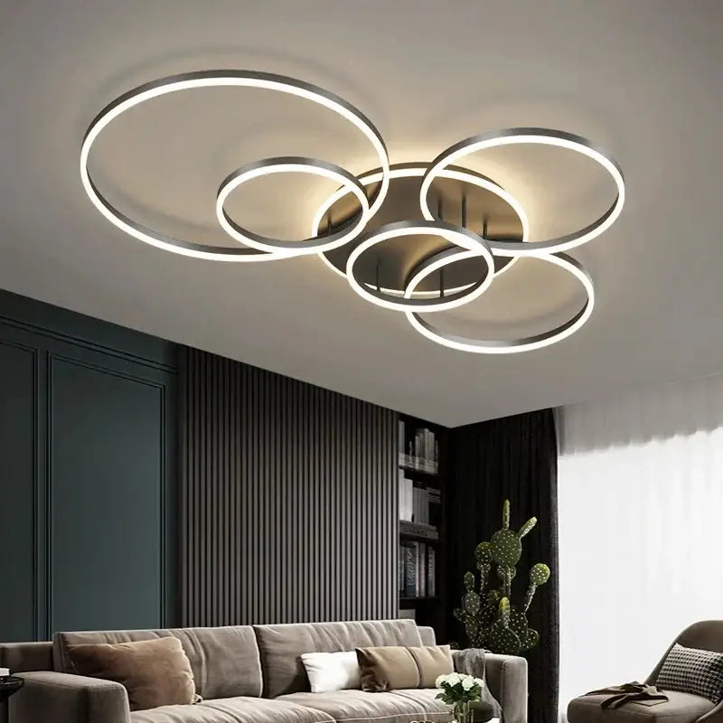 Decorbites™ aluminum circle led chandelier ceiling light with interlocking rings and metallic finish for bedroom and living room