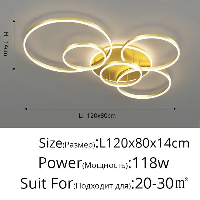 Modern gold-finished decorbites aluminum circle led ceiling light chandelier with overlapping rings for living room and bedroom