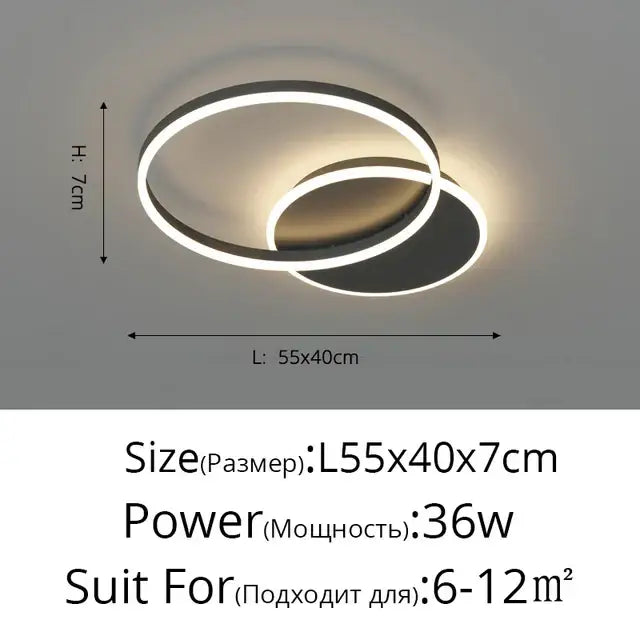 Modern minimalist aluminum circle led ceiling light with two interlocking rings white and dark gray for bedroom and living room