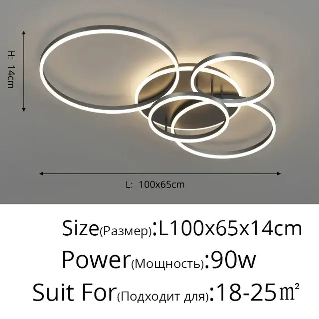 Modern minimalist aluminum circle led ceiling light fixture with overlapping rings and white led illumination for living room