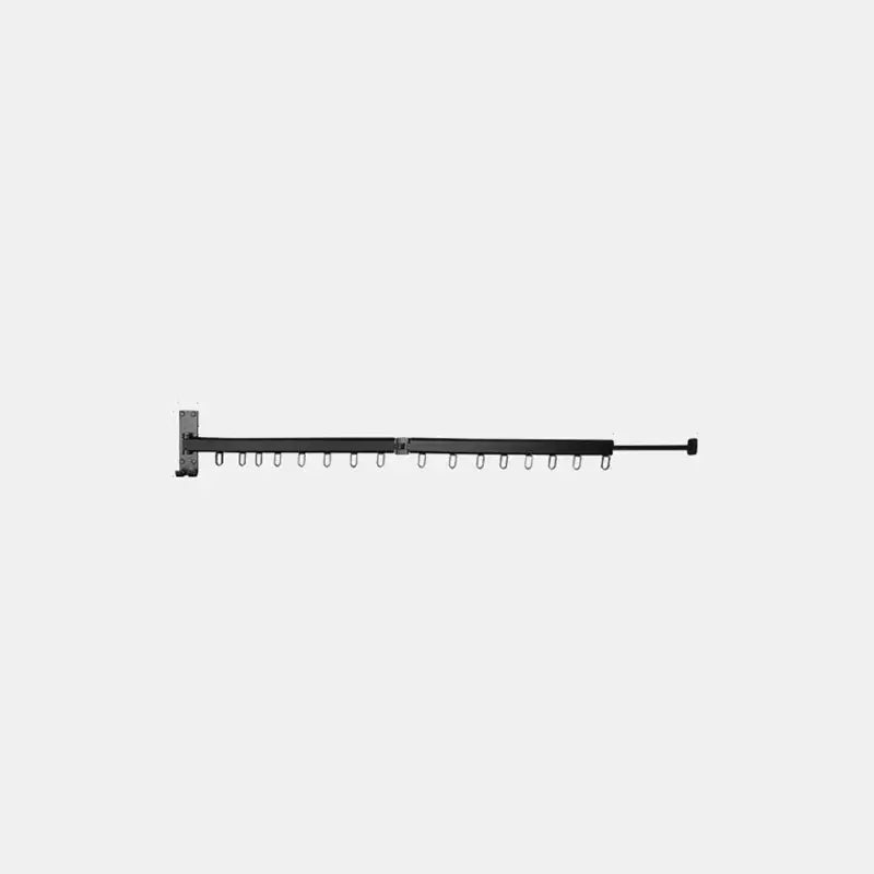 Black metal retractable aluminum clothing hanger organizer rack with multiple hooks for efficient laundry drying