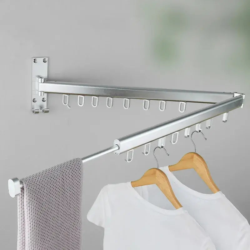 Decorbites aluminum clothing hanger organizer rack black silver metallic wall-mounted folding with hooks and towel bar