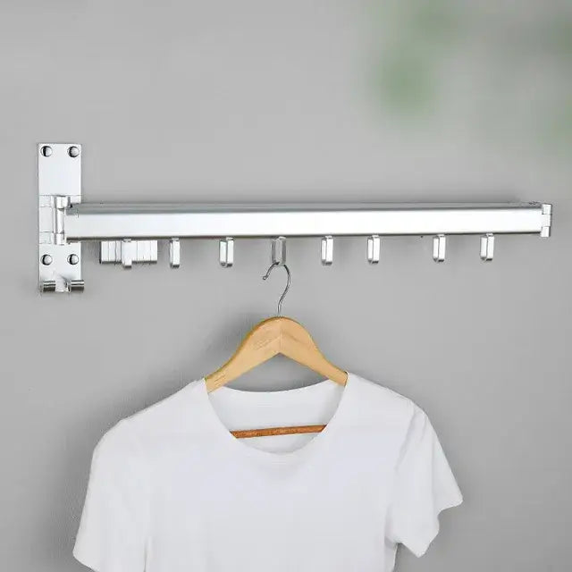 DecorBites aluminum clothing hanger organizer rack black foldable wall-mounted clothing hanger with multiple hooks
