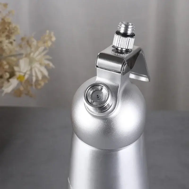 Decorbites aluminum cream gun chantilly siphon dispenser with silver metallic textured nozzle and trigger mechanism