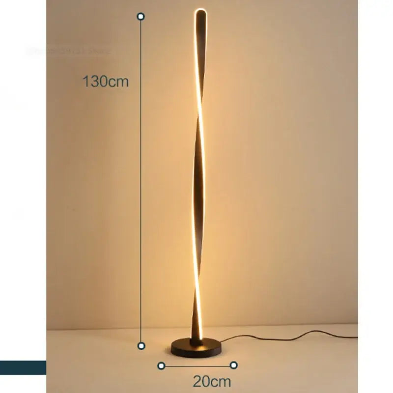 DecorBites aluminum floor lamp with twisted metallic design and warm dimmable LED lighting stands 130cm tall
