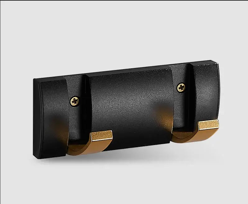 Black and gold aluminum folding robe hook with matte finish double wall-mounted for kitchen or door use