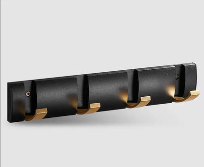 Decorbites aluminum folding robe hook black wall mount with four gold-toned hooks for towels and coats