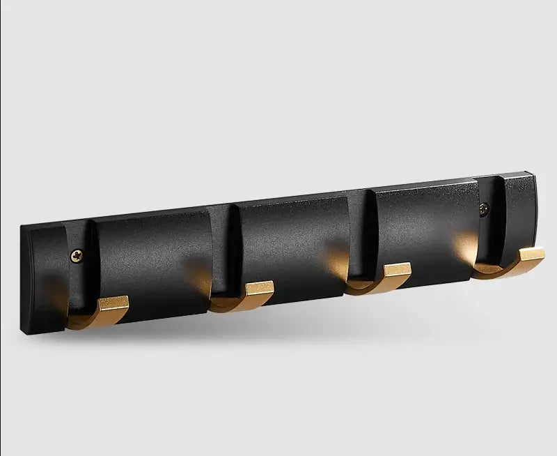 Decorbites aluminum folding robe hook black wall mount with four gold-toned hooks for towels and coats