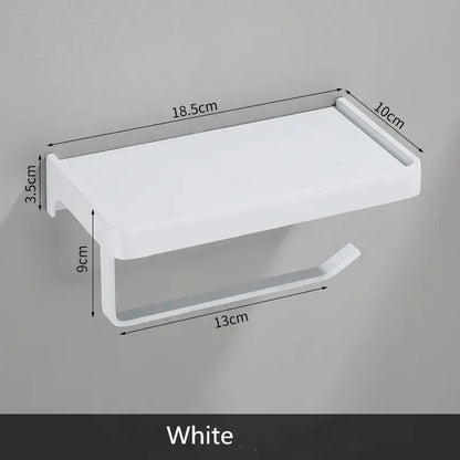Decorbites aluminum gray wall-mounted tissue box rack with phone shelf and white plastic minimalist toilet paper holder