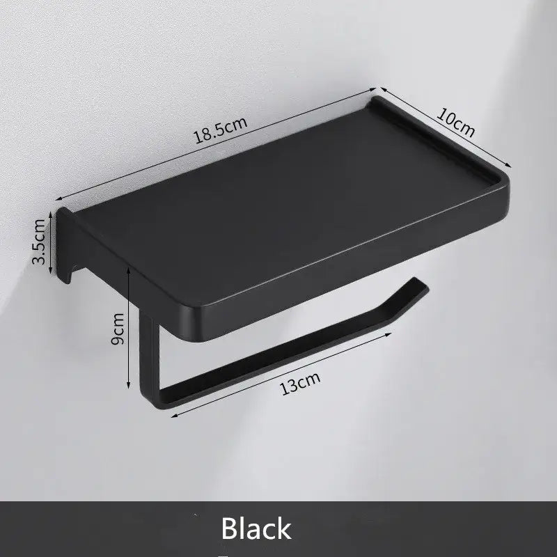 Decorbites™ aluminum gray wall-mounted tissue box rack with phone shelf and integrated toilet paper holder