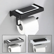 Decorbites aluminum gray metal toilet paper holder with integrated phone shelf and tissue box rack for bathroom use